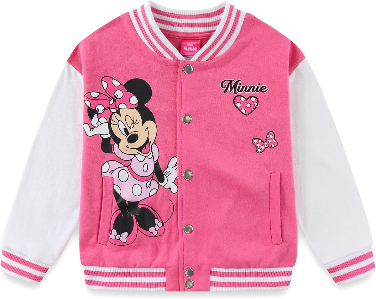 Disney Minnie Mouse Girls Letterman Varsity Bomber Jacket for Little Kids
