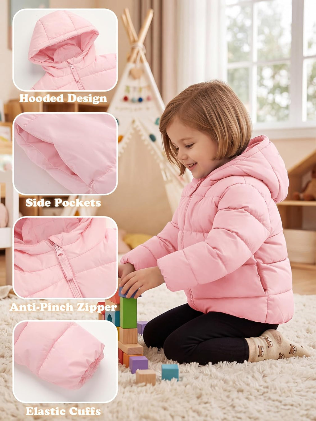Resinta Toddler Girls Winter Midweight Puffer Jacket Hooded Warm Outwear