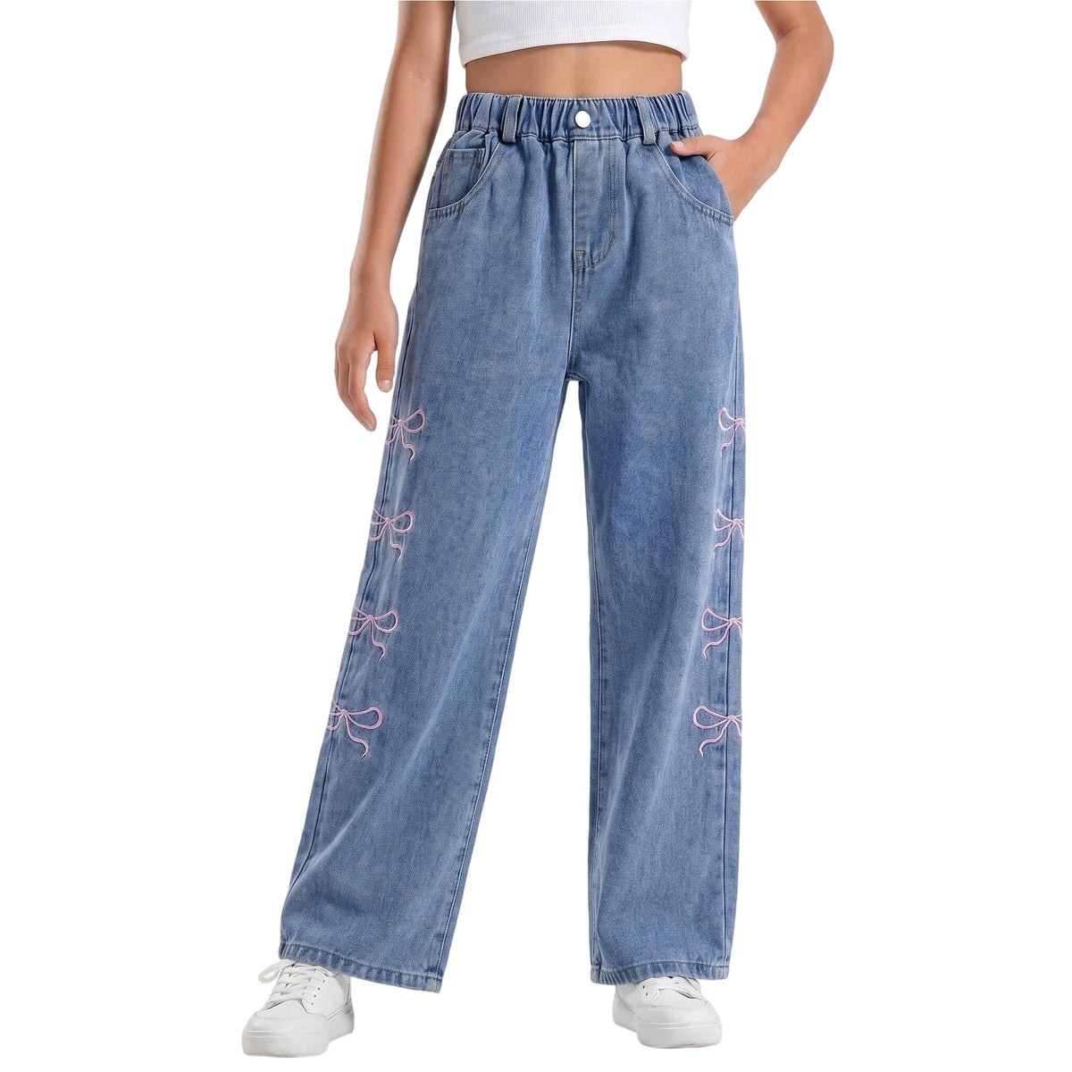 Jeans for Girls Wide Leg High Elastic Waisted School Outdoor Pants