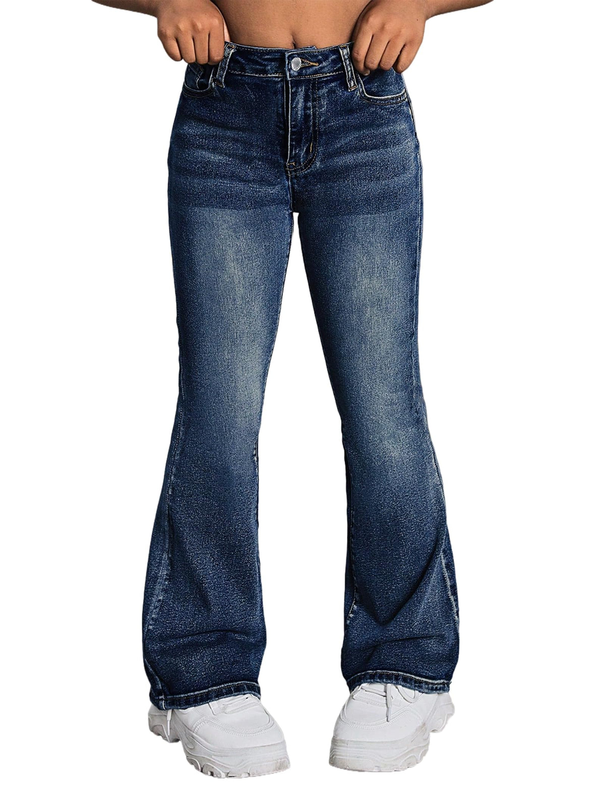 Girls Jeans Flare High Elastic Waist Denim Pants Bell Bottom Stretch Cute Y2K Streetwear with Pockets 7-14Y