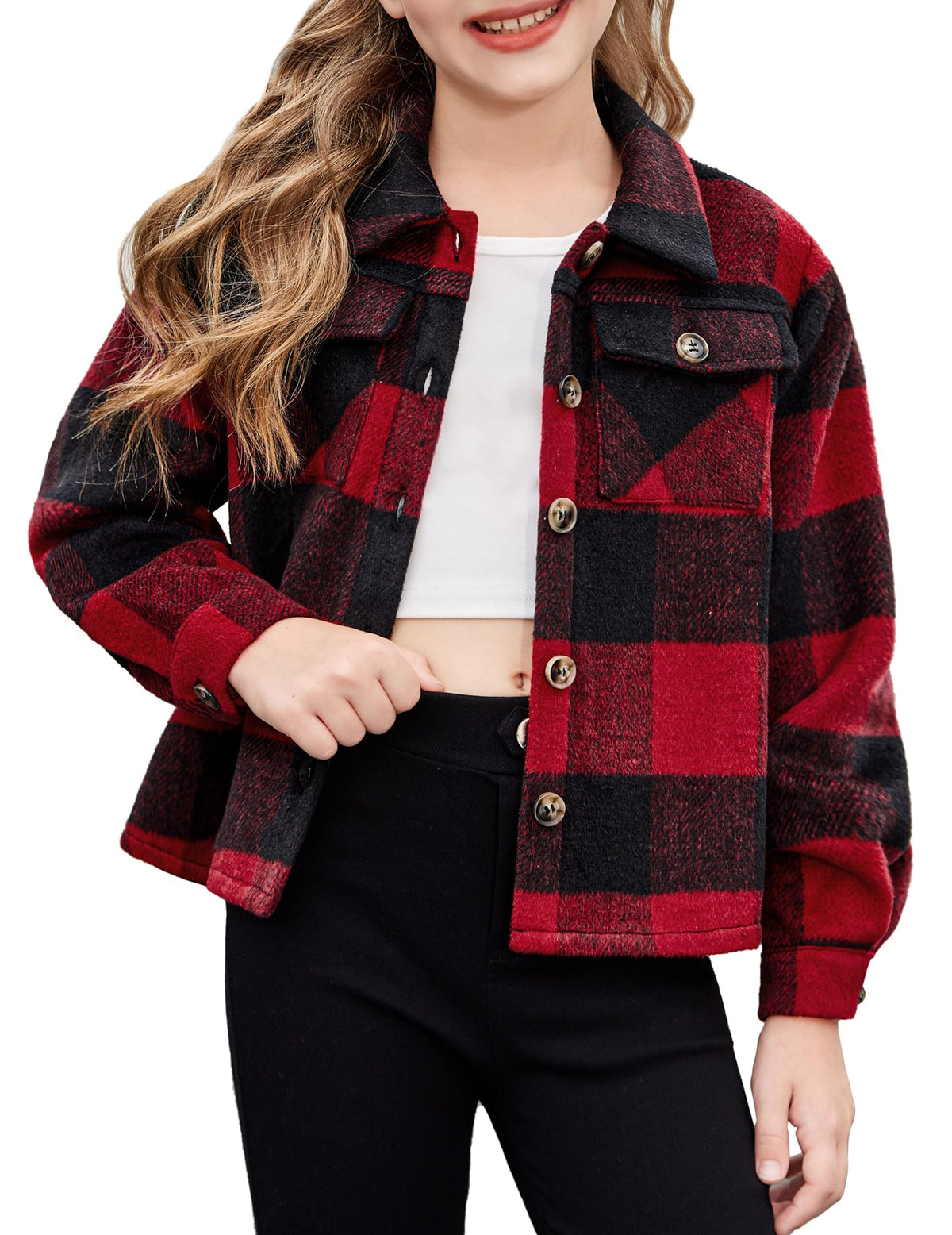 Arshiner Girls Flannel Fall Cropped Shacket Plaid Jacket Casual Coat