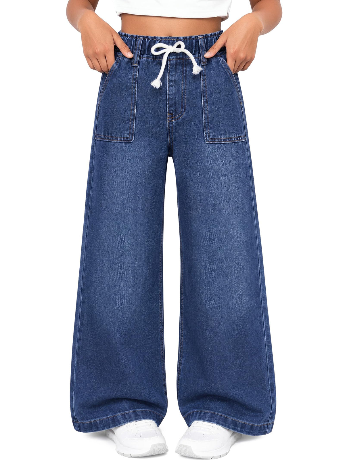Girls Wide Leg Jeans Elastic Waisted Baggy Denim Pants