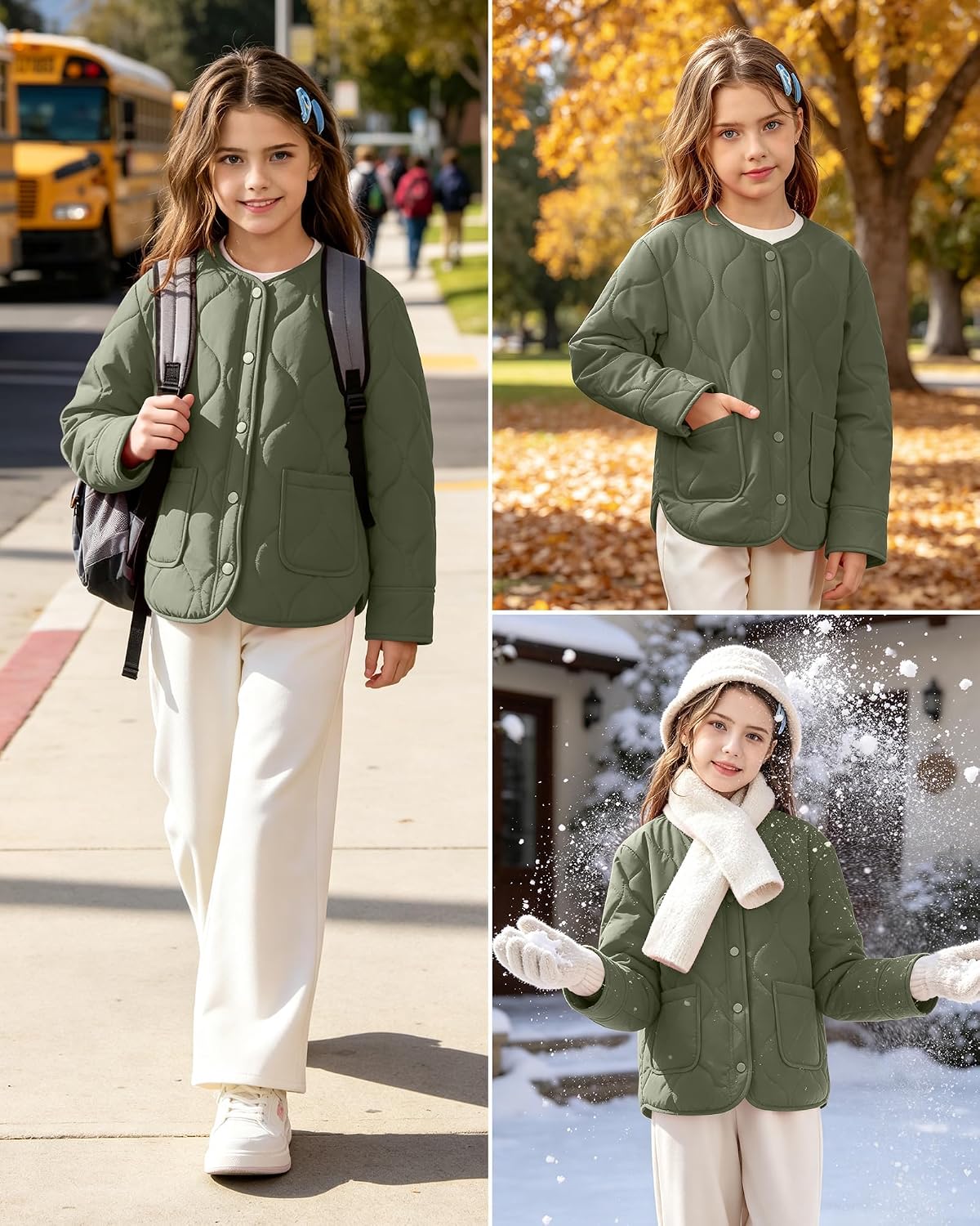 Girls Lightweight Quilted Jackets Kids Winter Coat Outwear 5-14Y
