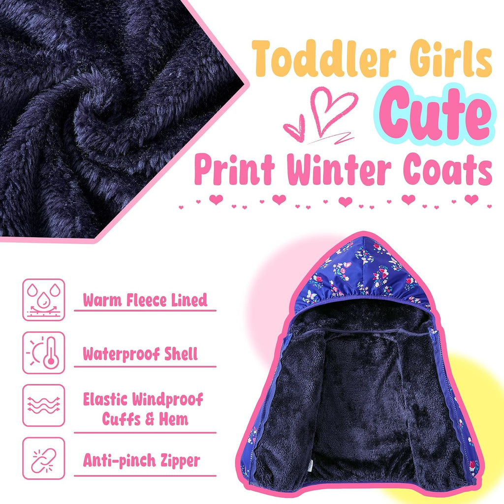 uideazone Toddler Girls Lightly Fleece Lined Coat Hooded Zipper Jacket 1-6T