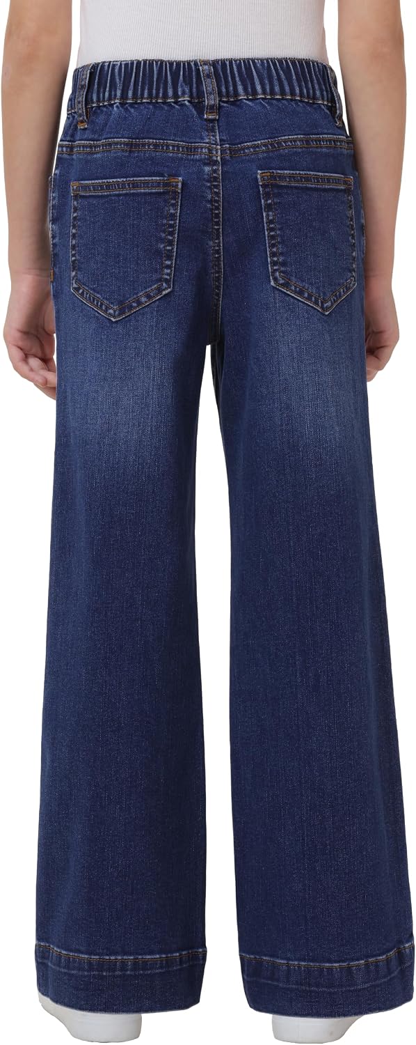 V VOCNI Girls Jeans Wide Leg Elastic Waist Stretch Denim Pants