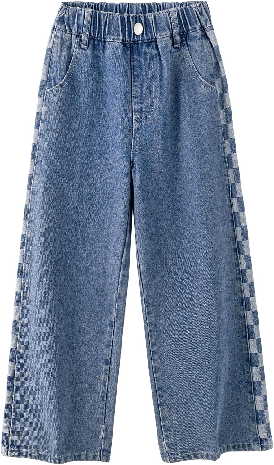 Rolanko Girls Jeans Denim Elastic Wasit Wide Leg Baggy Pants Kids Clothes 4-14 Years