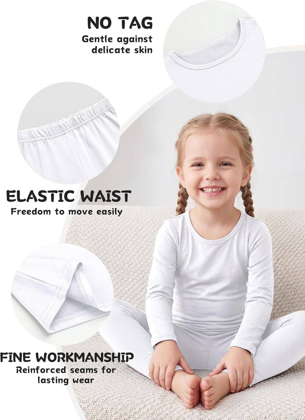 Toddler Fleece Lined Thermal Underwear Set Base Layer Long Johns for Kid ﻿