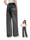 Girls Baggy Jeans Wide Leg Washed Denim Pants with Pockets 7-14Y