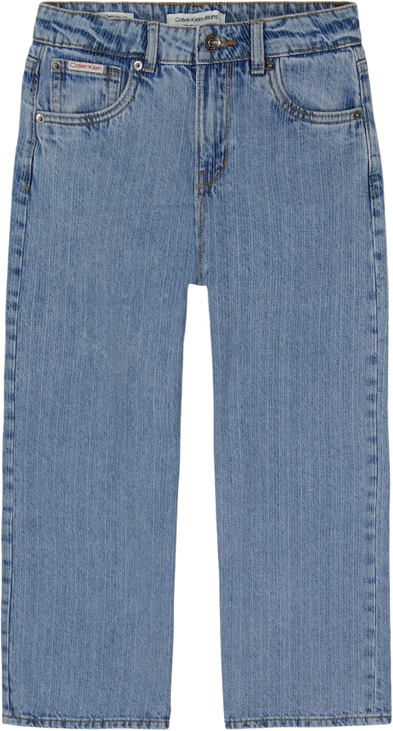 Calvin Klein Girls' 5-Pocket Seamed Wide Leg Denim Jean, Zipper Fly & Button Closure