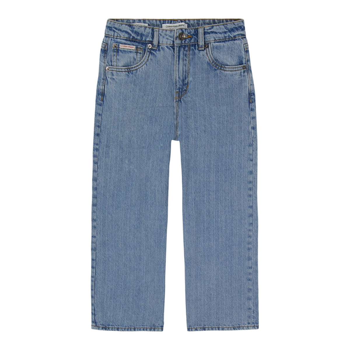 Calvin Klein Girls' 5-Pocket Seamed Wide Leg Denim Jean, Zipper Fly & Button Closure