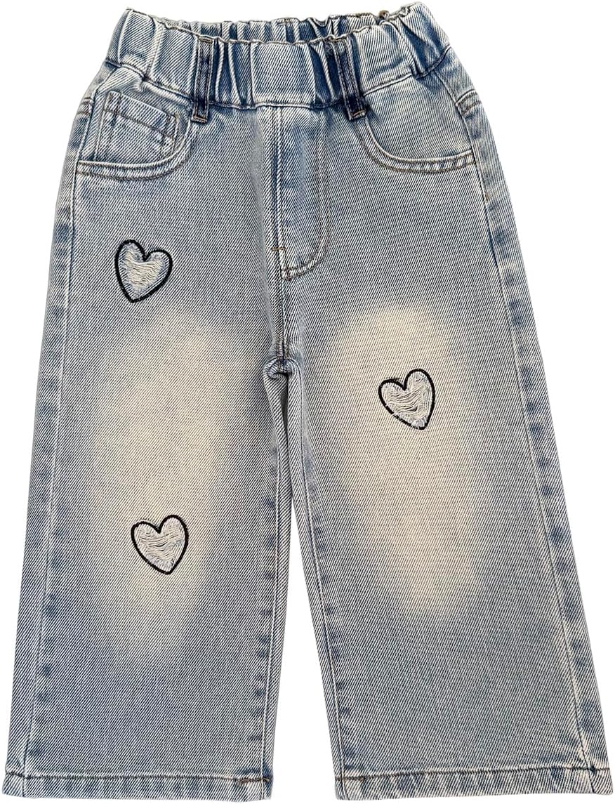 Peacolate 2-10Years Little Big Girls Spring Autumn Embroidered Jeans Trousers Pants for Kid