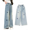 New Spring and Autumn Girls' Jeans, Children's Loose Casual Cowboy Wide Leg Pants Blue