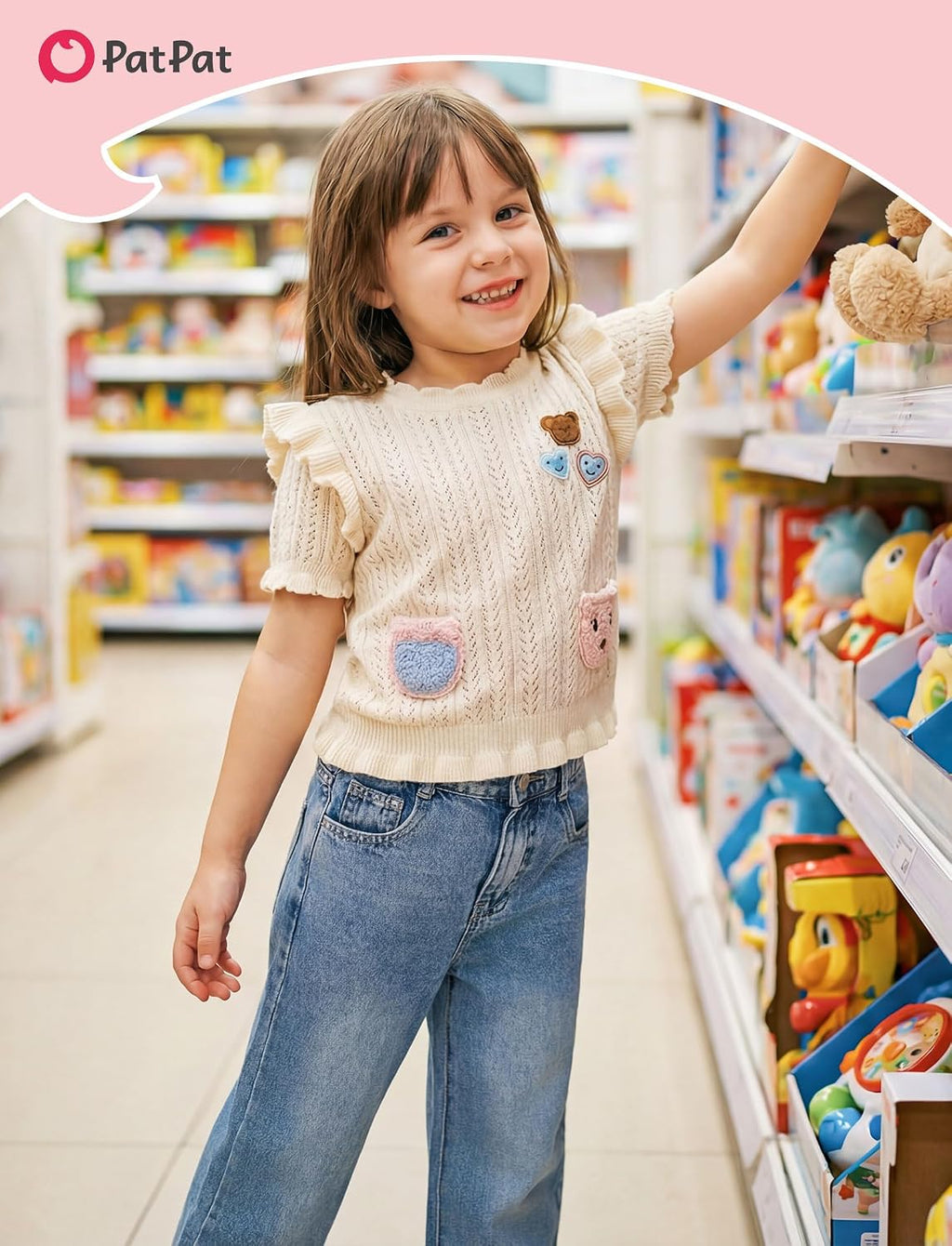 PATPAT Girls Baggy Wide Leg Jeans 5-14Y, Cute Bow Elastic Waist Denim Pants