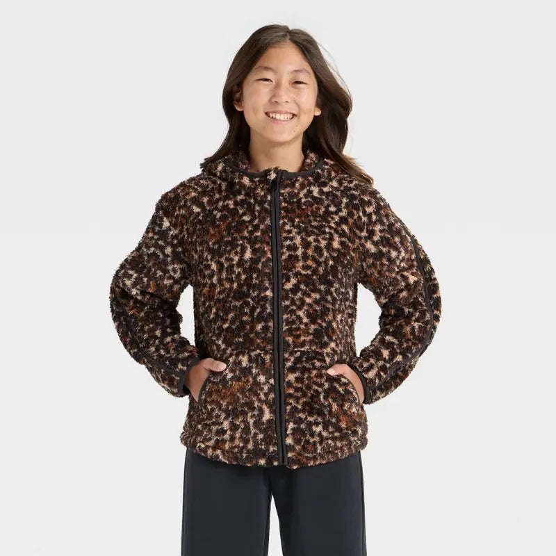 Girls' High Pile Fleece Full Zip Casual Comfy Jacket - All In Motion, Kids Clothing Girls, Hooded, Regular Fit, Zipper Front Jackets