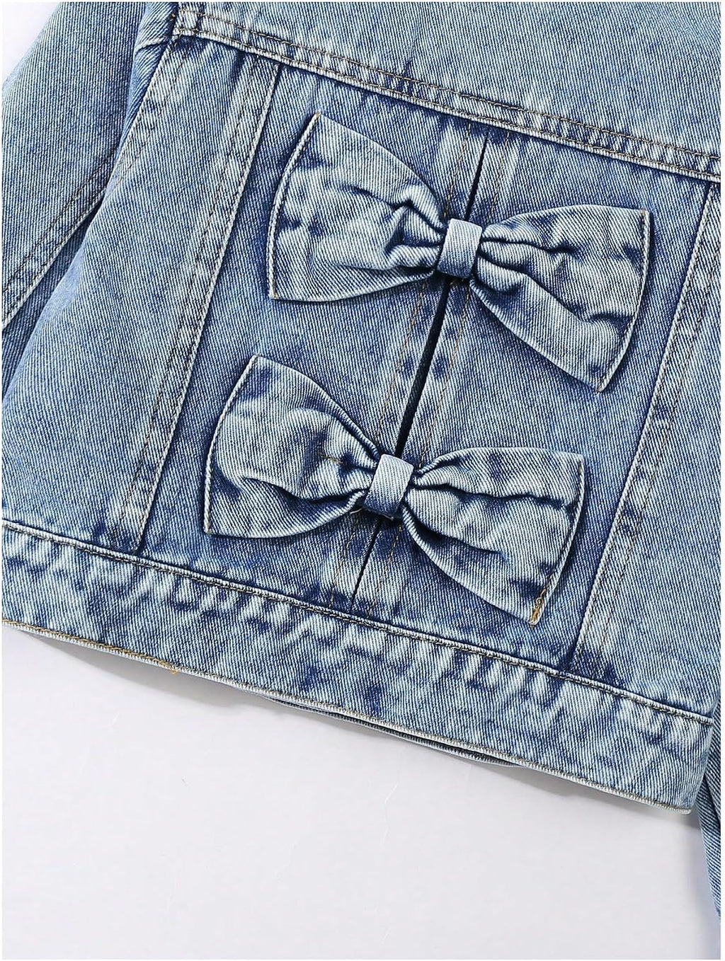 WDIRARA Girl's Bow Denim Jacket Button Down Jean Jacket Cute Outerwear