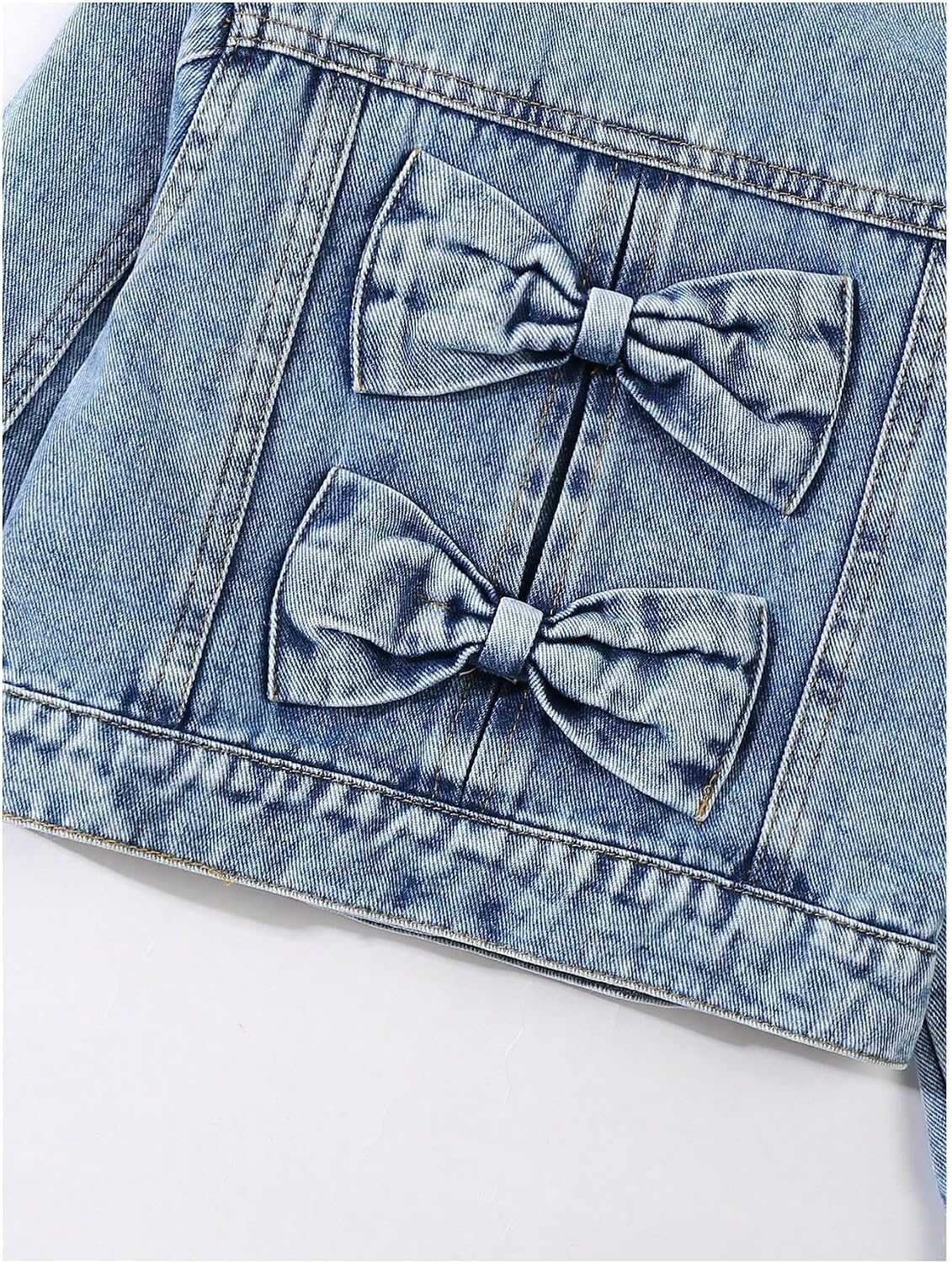 WDIRARA Girl's Bow Denim Jacket Button Down Jean Jacket Cute Outerwear