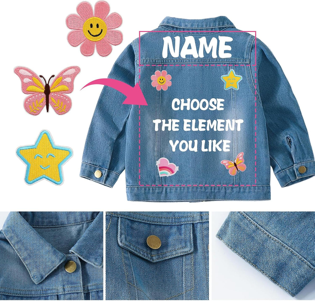 Rryoumisun Personalized Kids Denim Jacket with Names, Custom 1-14 Years Old Girls Boys Spring&Fall Outerwear Jackets