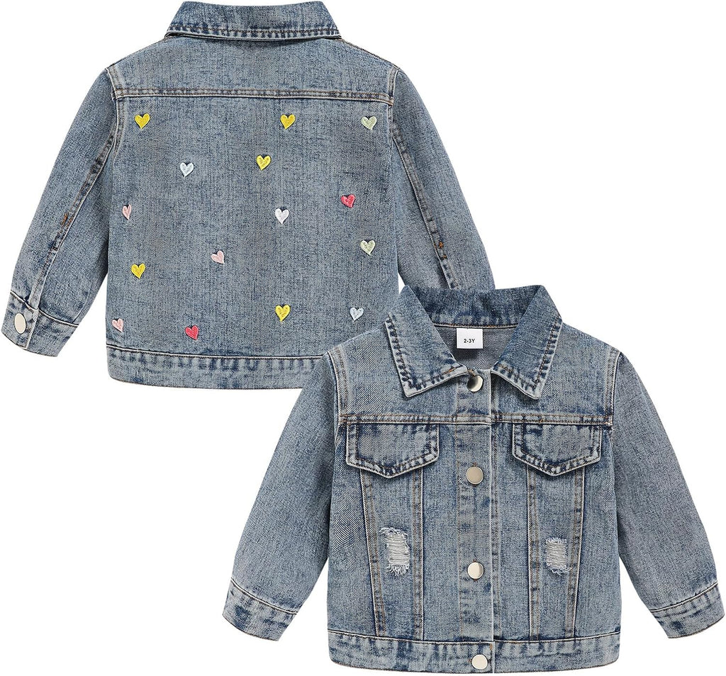 Toddler Girls Denim Jacket Little Kids Button Down Long Sleeve Jean Jacket