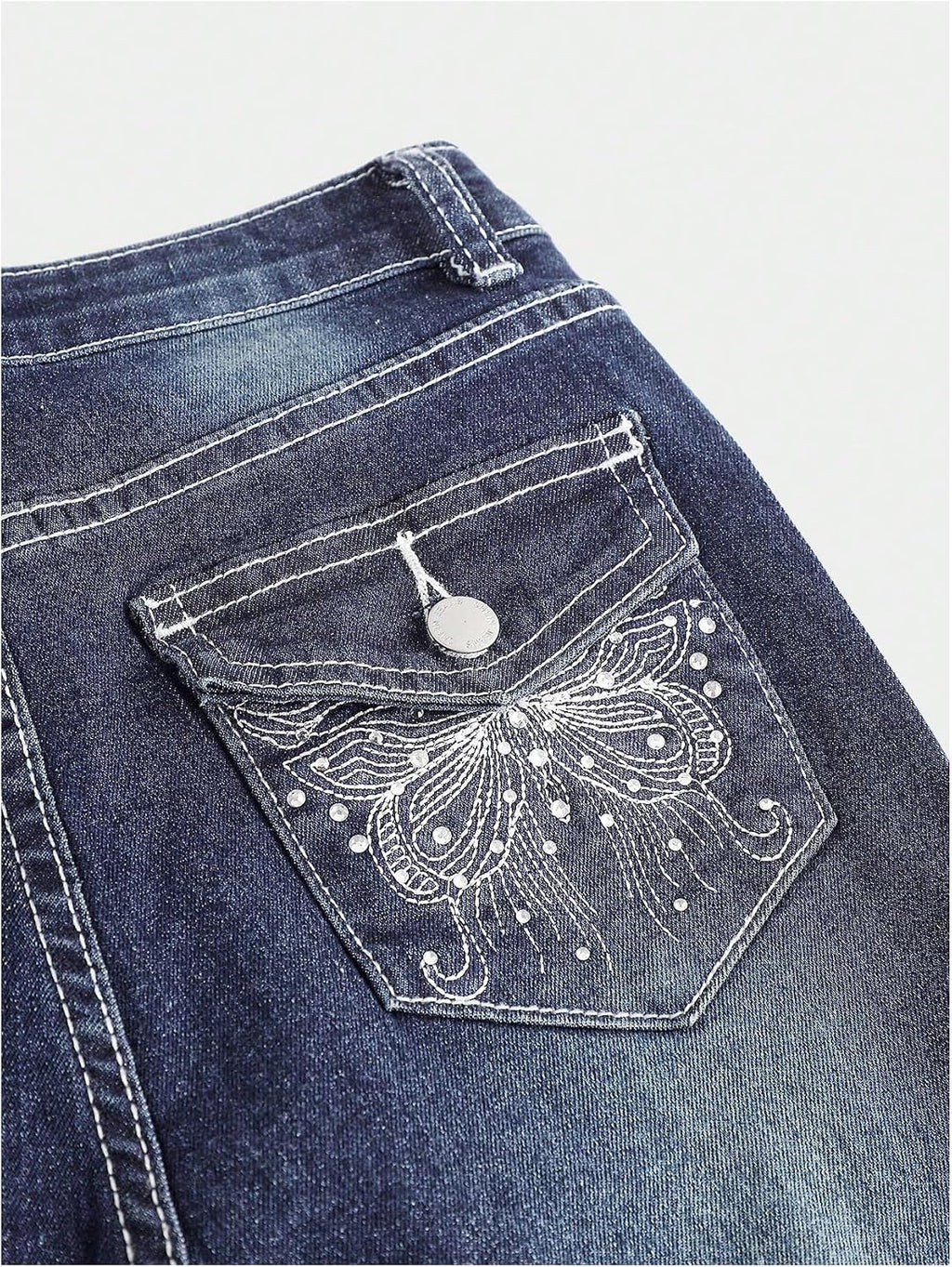 SweatyRocks Girl's Y2K Flare Jeans Rhinestone Butterfly Denim Trousers