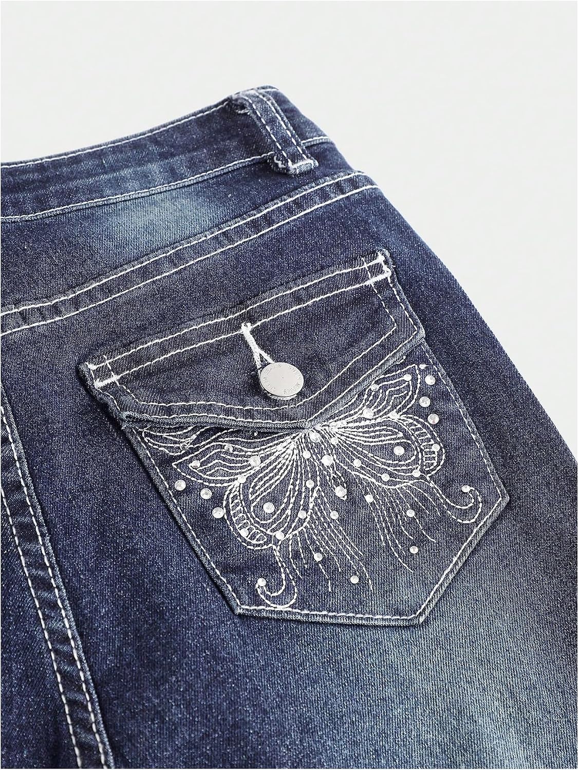 SweatyRocks Girl's Y2K Flare Jeans Rhinestone Butterfly Denim Trousers