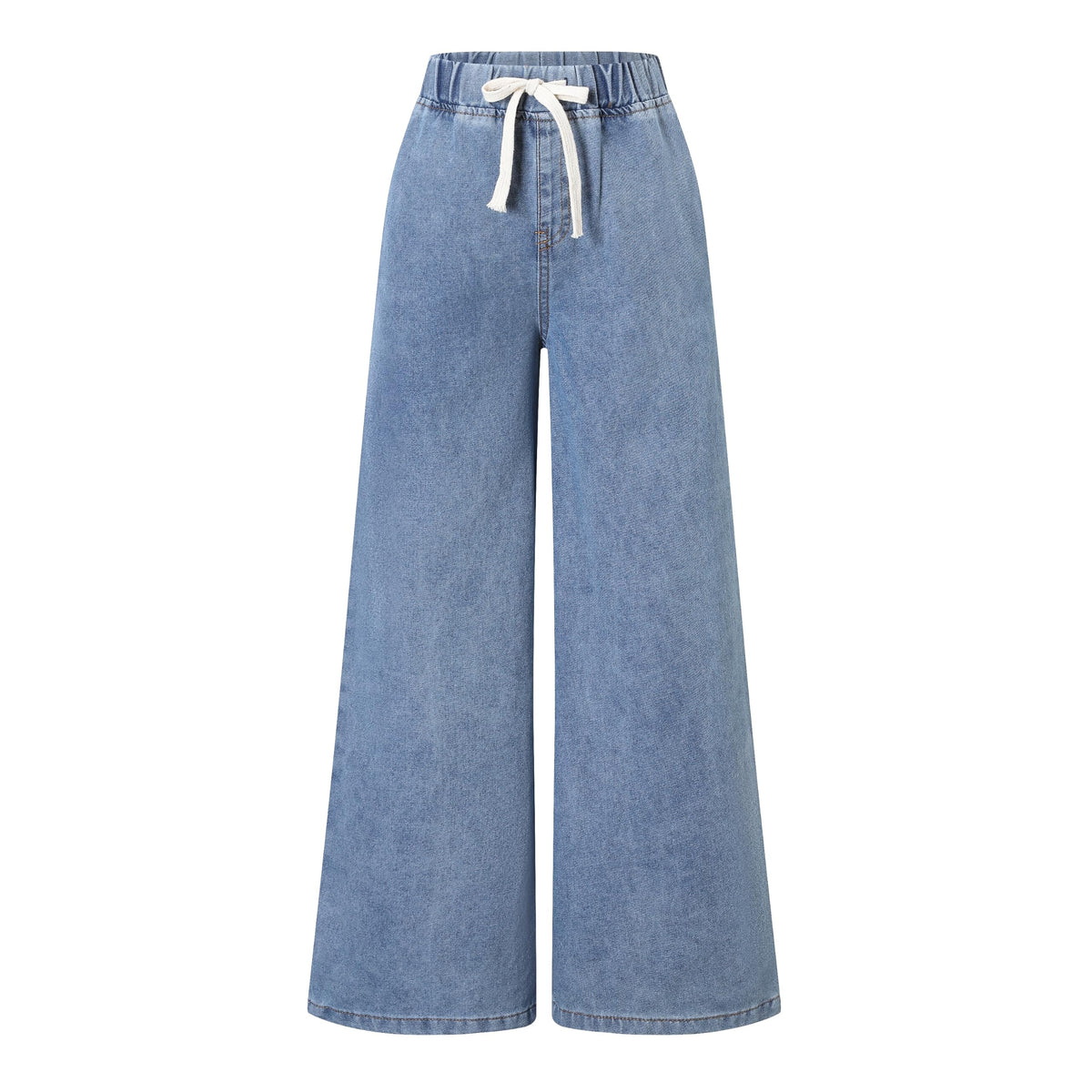 Teen Girls Wide Leg Jeans High Waist Drawstring Denim Pants with Pockets