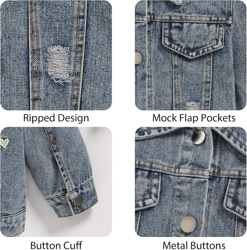 Toddler Girls Denim Jacket Little Kids Button Down Long Sleeve Jean Jacket