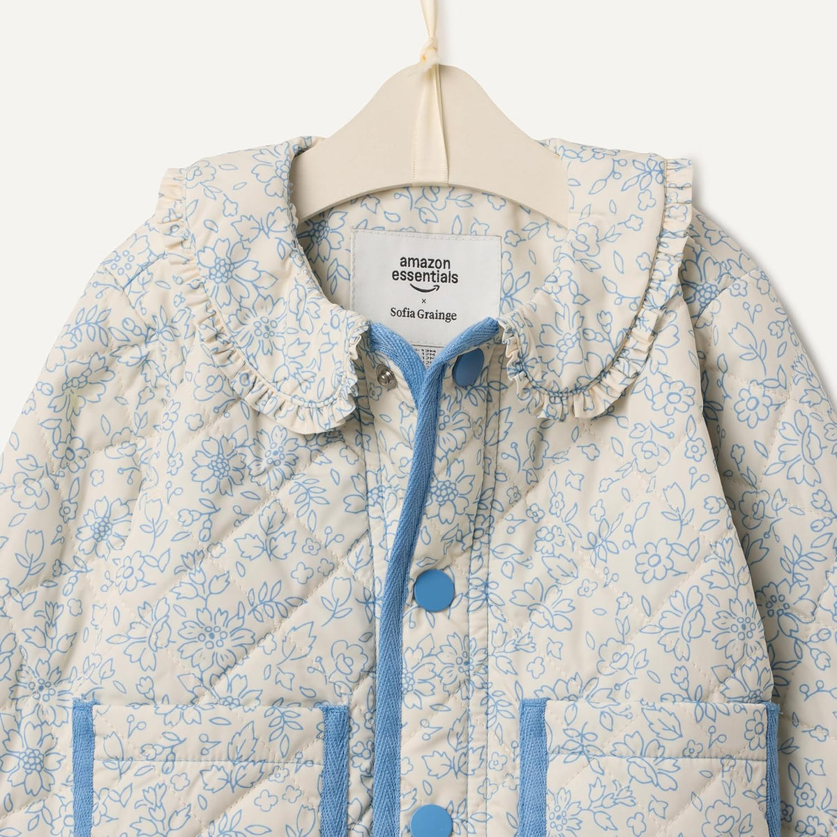 Amazon Essentials x Sofia Grainge Toddler and Baby Girls' Midweight Quilted Field Jacket with Ruffle