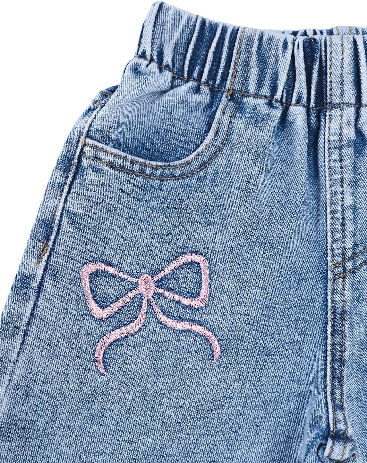 Girls Bow Embroidered Wide Leg Denim Jeans
