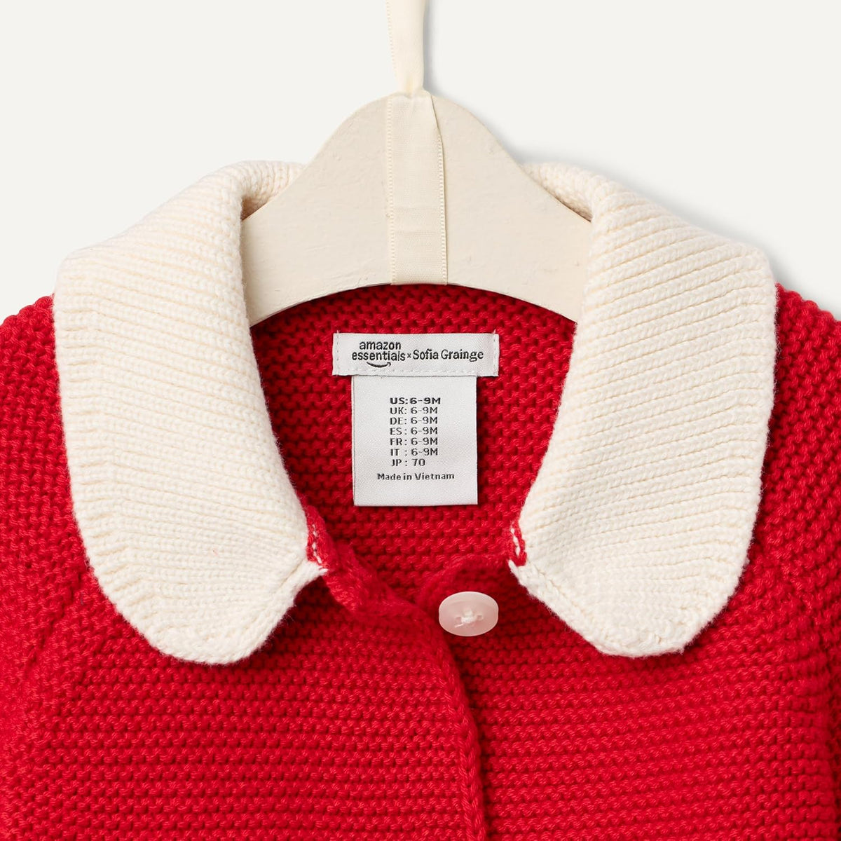 Amazon Essentials x Sofia Grainge Unisex Toddlers and Babies' Peter Pan Collar Sweater Jacket, Soft Cotton Knit with Stretch