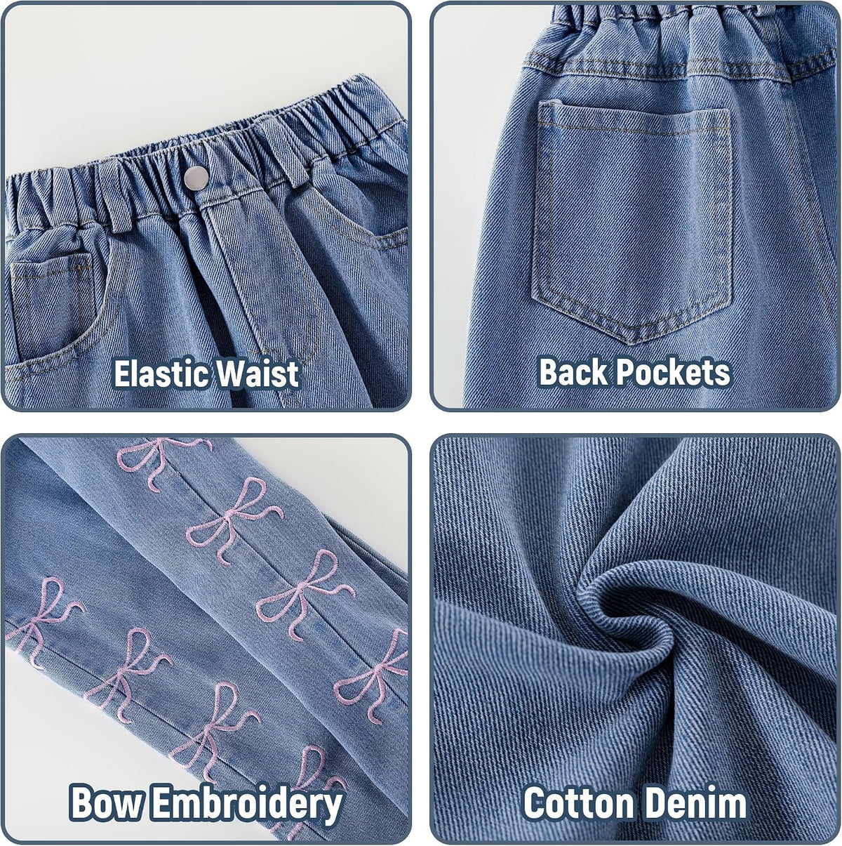 Jeans for Girls Wide Leg High Elastic Waisted School Outdoor Pants