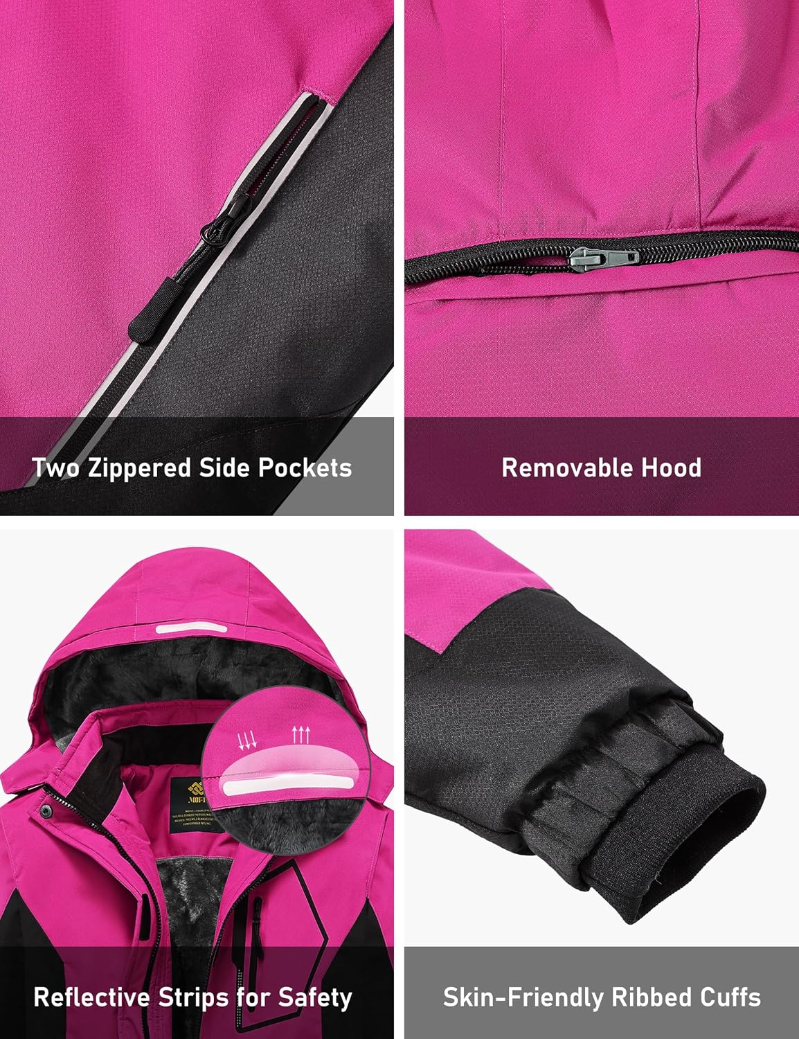 MoFiz Girl's Ski Jacket Winter Snow Coat Kids Fleece Warm Snowboard Jacket