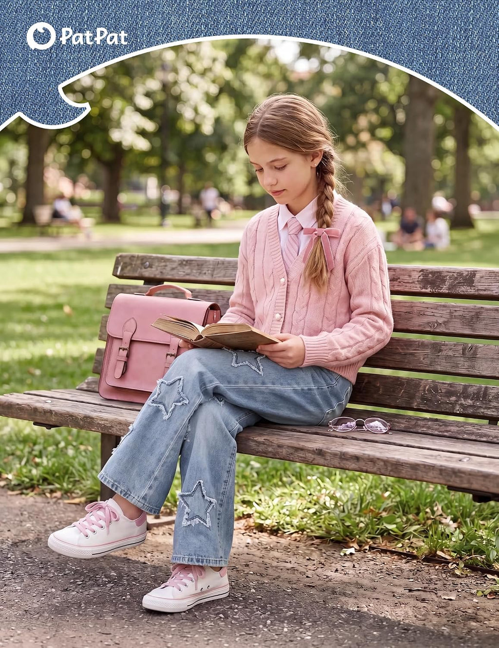 PATPAT Girls Jeans Baggy Wide Leg Cute Star/Heart Denim Pants 5-14 Years