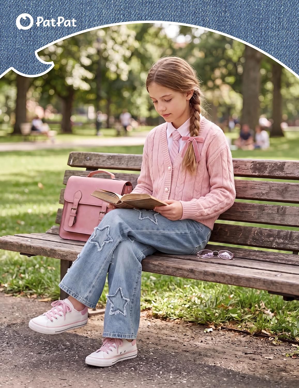 PATPAT Girls Jeans Baggy Wide Leg Cute Star/Heart Denim Pants 5-14 Years