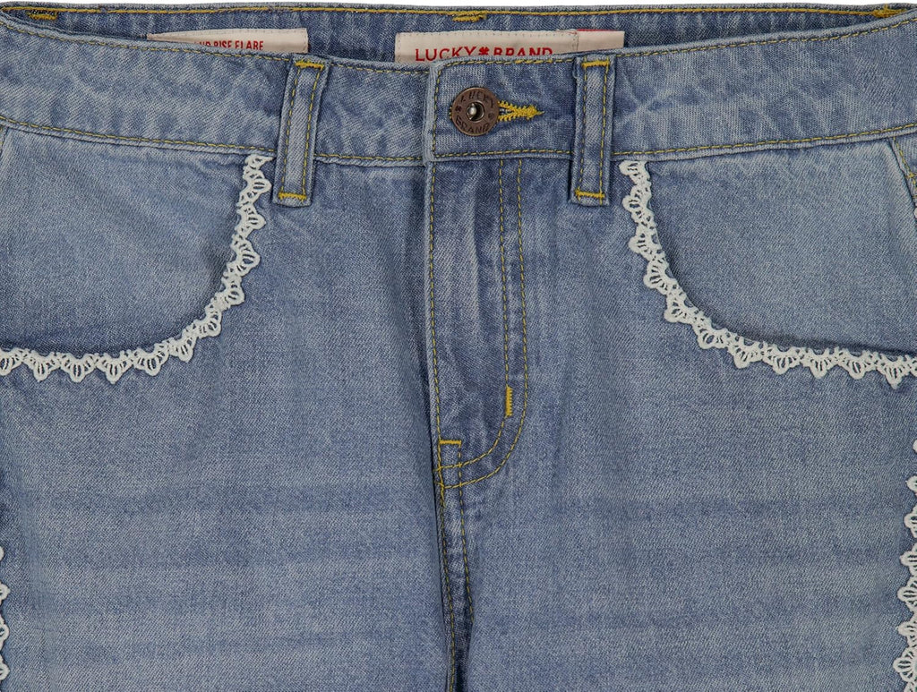 Lucky Brand Girls' Mid Rise Flare Stretch Denim Jean, Zipper Fly & Button Closure