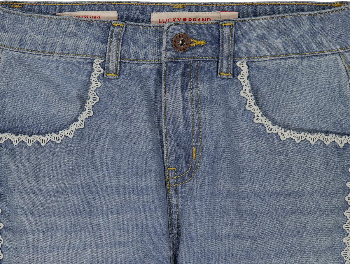 Lucky Brand Girls' Mid Rise Flare Stretch Denim Jean, Zipper Fly & Button Closure