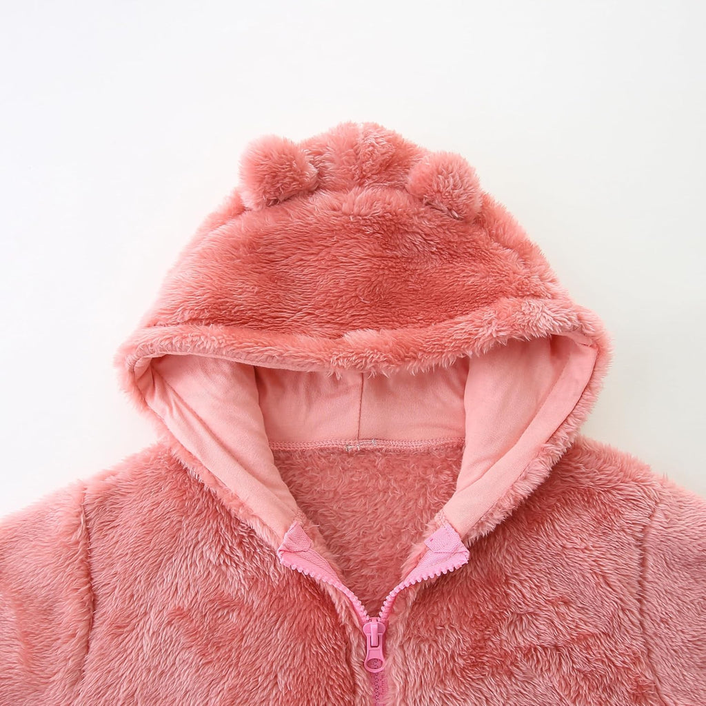 Newborn Infant Baby Boys Girls Cartoon Fleece Hooded Jacket Coat with Ears Warm Todder Kids Outwear Coat Zipper Up 1-6Y