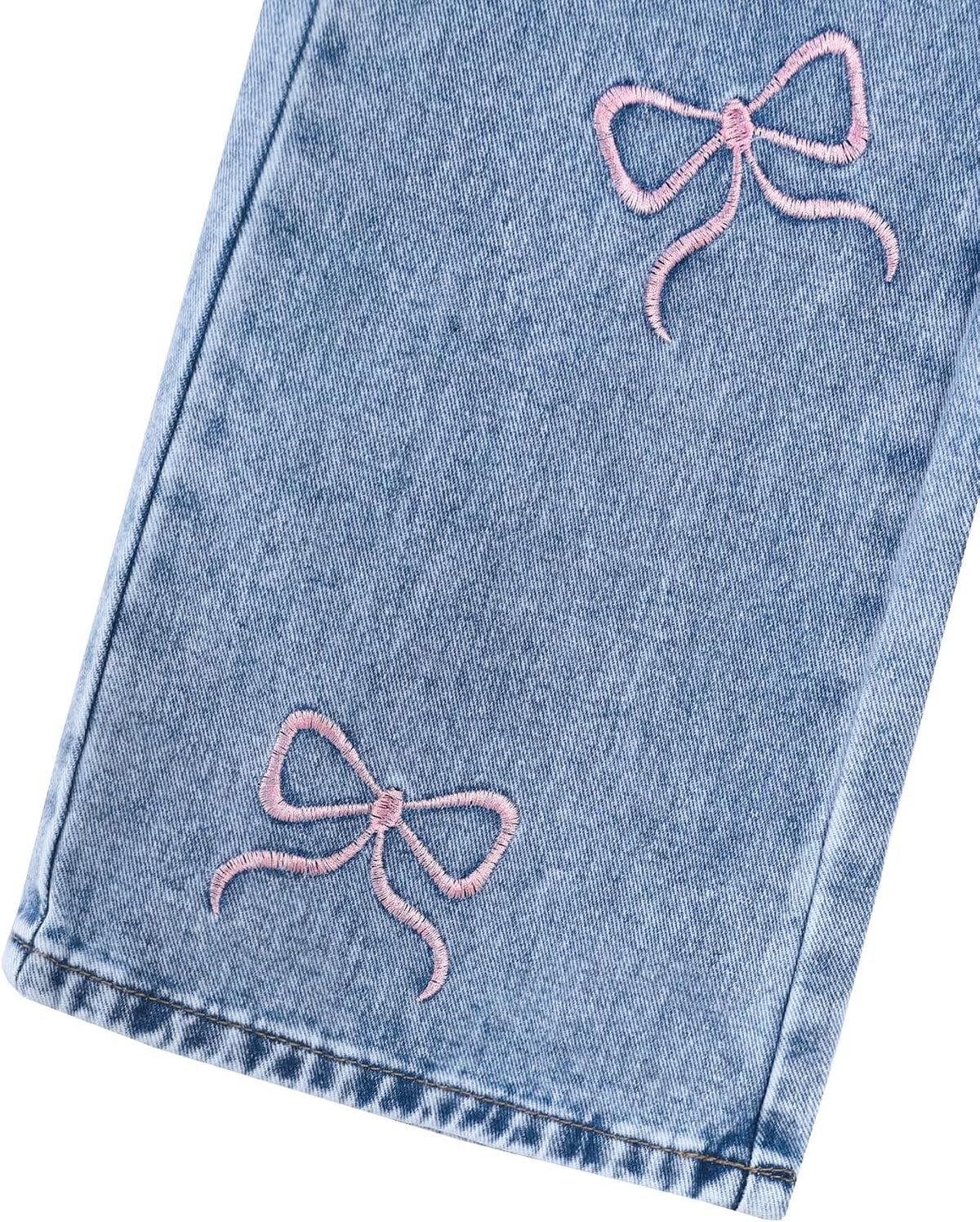 Girls Bow Embroidered Wide Leg Denim Jeans
