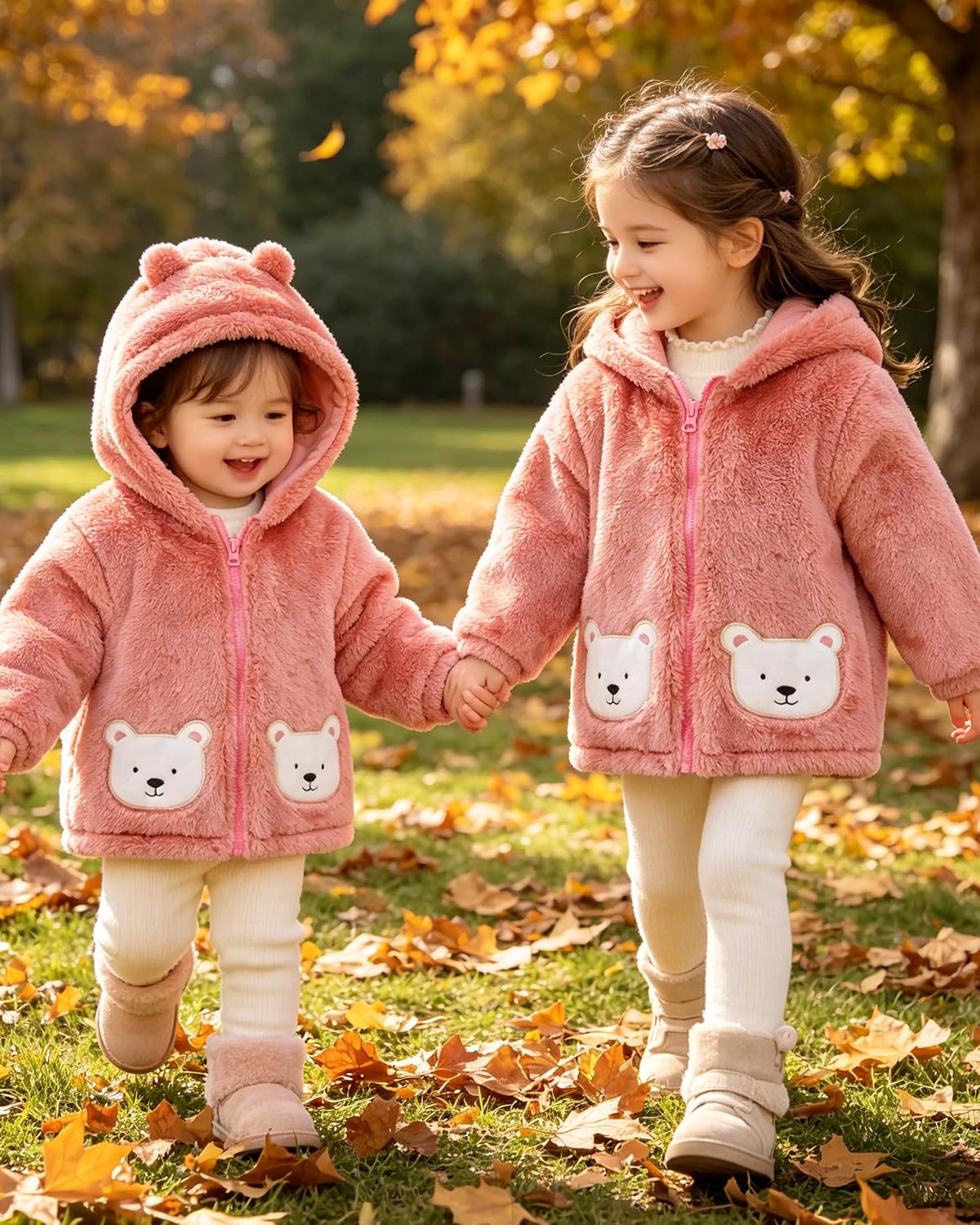 Toddler Winter Coat Fleece Zip up Hooded Bear Ears Warm Baby Kids Jacket