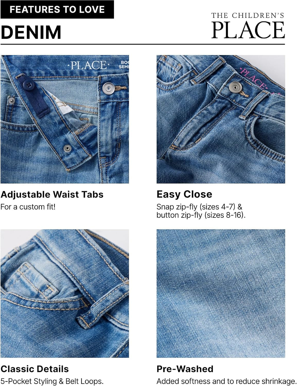 The Children's Place Girls Stretch Denim Jeggings, 3 Pack